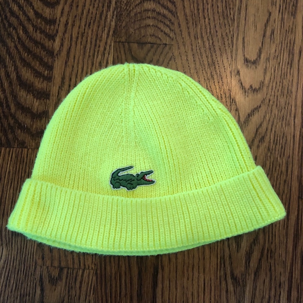 Lacoste Neon Yellow Knit Beanie Hat